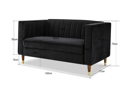 Griffen 2 Seater Fabric Sofa - Black Velvet