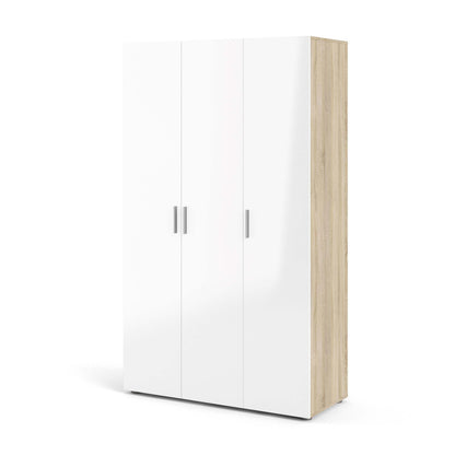Pepe Wardrobe with 3 Doors - Oak effect with white high gloss