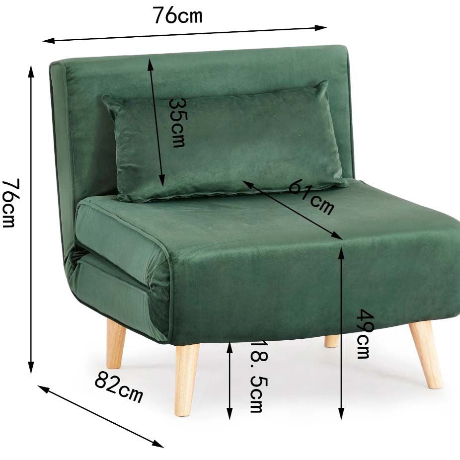 Valley Single Futon Sofa Bed - Green Velvet