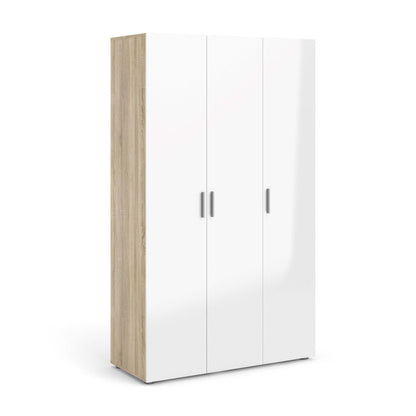 Pepe Wardrobe with 3 Doors - Oak effect with white high gloss