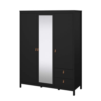 Madrid Wardrobe with 2 plain doors 1 mirror door and 2 drawers - Black