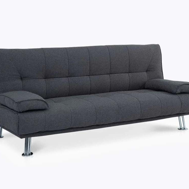 Helena 3 Seater Fabric Sofa Bed - Grey with chrome legs
