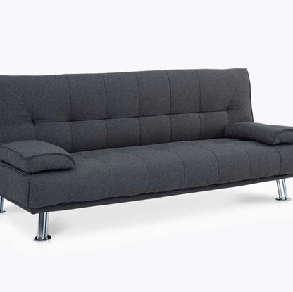 Helena 3 Seater Fabric Sofa Bed - Grey with chrome legs