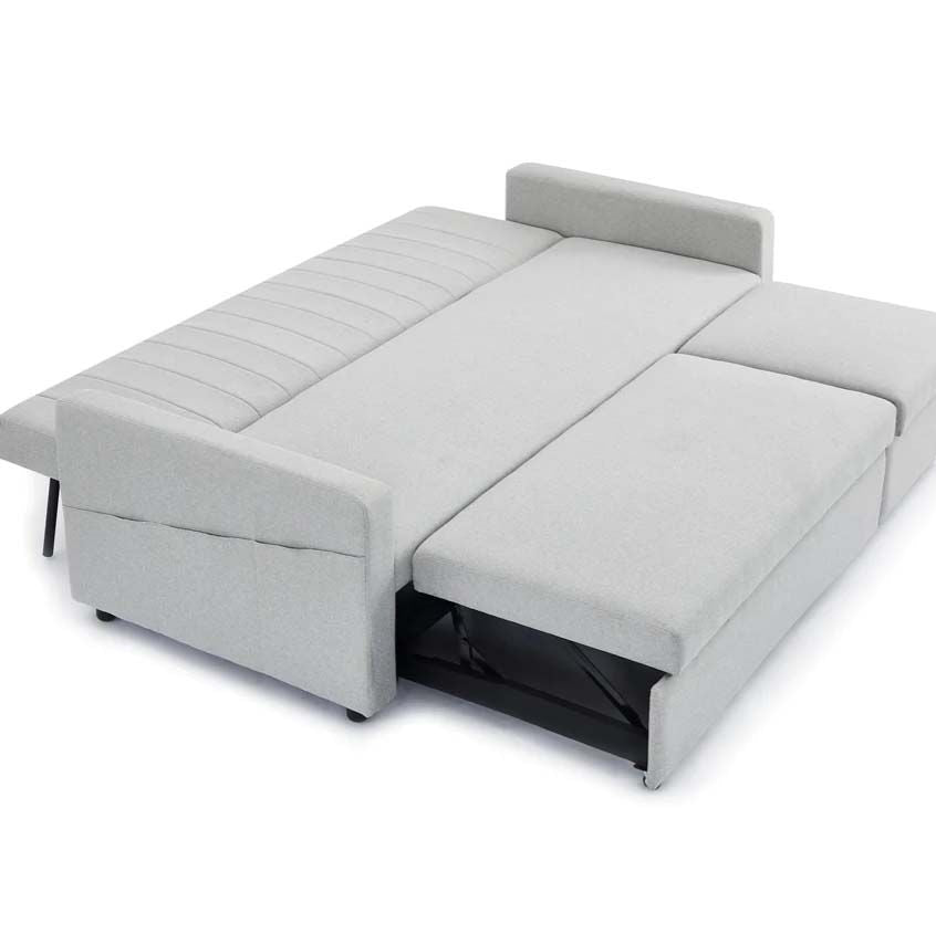 Anglia 3 Seater Storage Sofa Bed with Pull Out Chaise - Grey Velvet as bed
