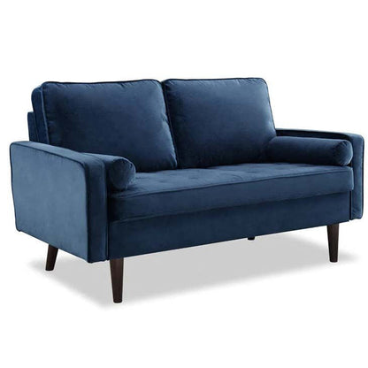Anya 2 Seater Velvet Upholstered Cushion Sofa - Blue