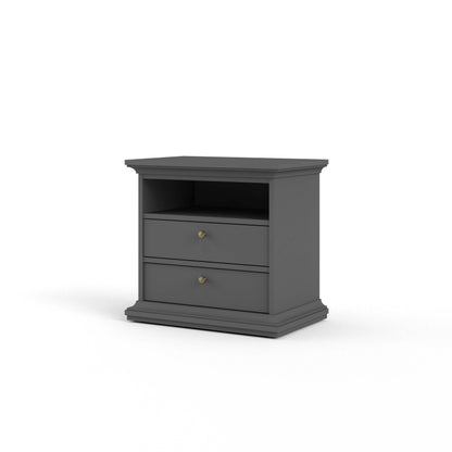 Paris Large Bedside with 2 Drawers - Grey