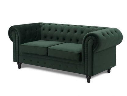 Harper Chesterfield 2 Seater Fabric Sofa - Pleat Green Velvet
