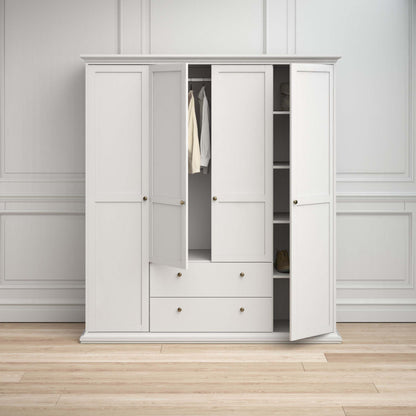 Paris Wardrobe with 4 Doors 2 Drawers - White