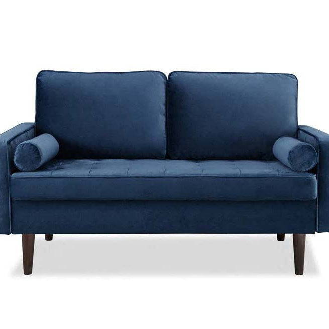 Anya 2 Seater Velvet Upholstered Cushion Sofa - Blue