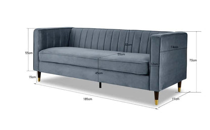 Griffen 3 Seater Fabric Sofa - Grey Velvet