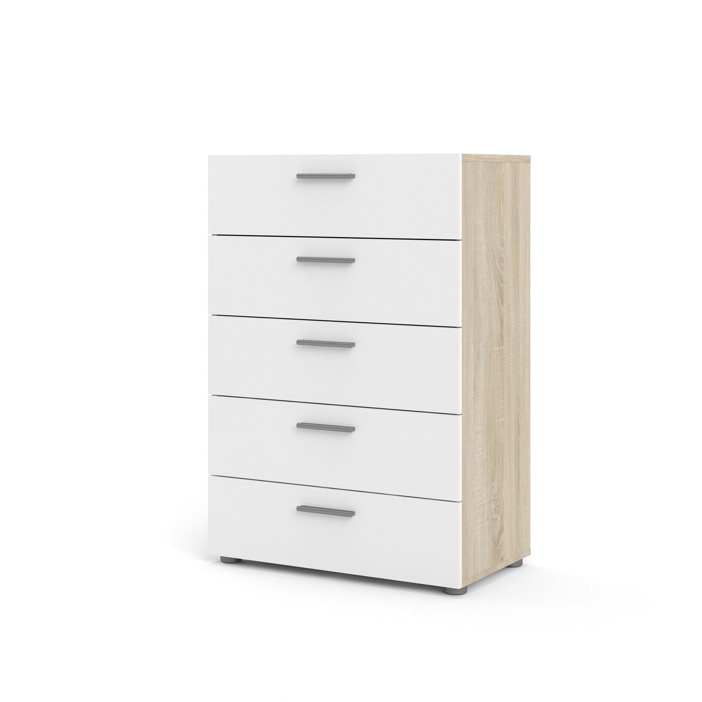 Pepe Chest of 5 Drawers - Oak with white high gloss