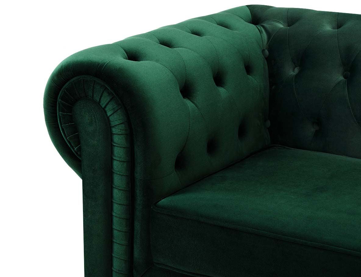 Harper Chesterfield 3+2 Seater Fabric Sofa - Pleat Green Velvet