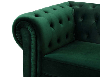Harper Chesterfield 3+2 Seater Fabric Sofa - Pleat Green Velvet