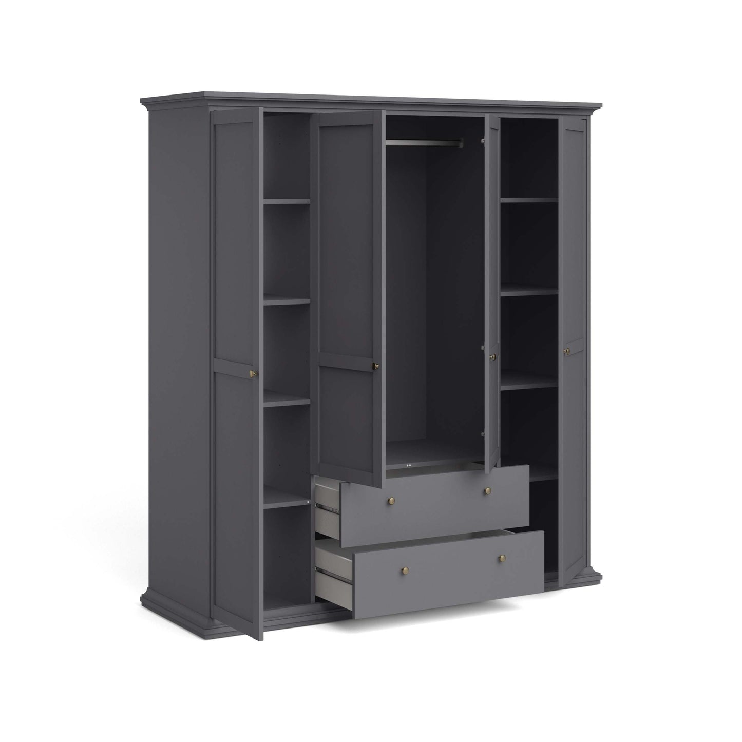 Paris Wardrobe with 4 Doors 2 Drawers - Grey