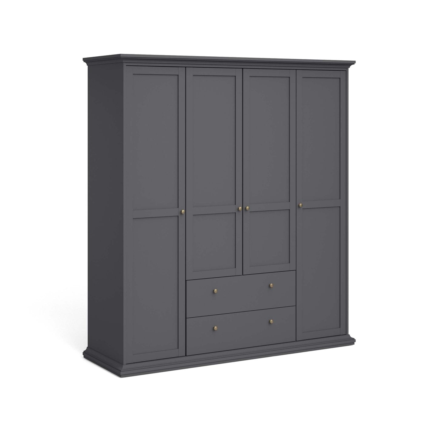Paris Wardrobe with 4 Doors 2 Drawers - Grey