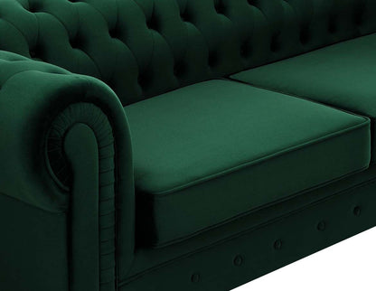 Harper Chesterfield 3+2 Seater Fabric Sofa - Pleat Green Velvet