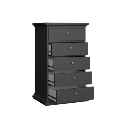 Paris Chest of 5 Drawers - Grey