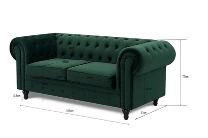 Harper Chesterfield 2 Seater Fabric Sofa - Pleat Green Velvet