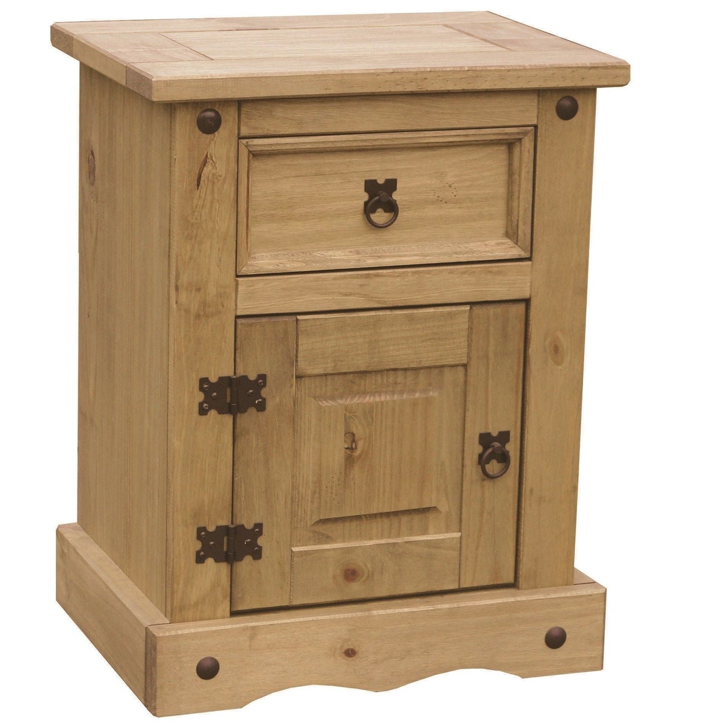 Corona 1 Door 1 Drawer Bedside - Distressed Waxed Pine