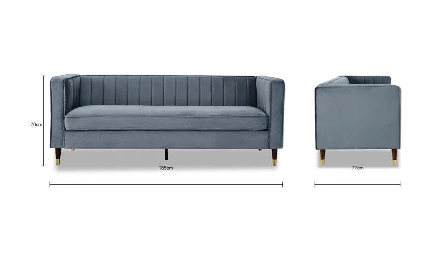 Griffen 3 Seater Fabric Sofa - Grey Velvet
