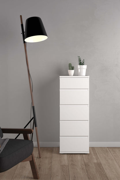Nova Narrow Chest of 5 Drawers- White