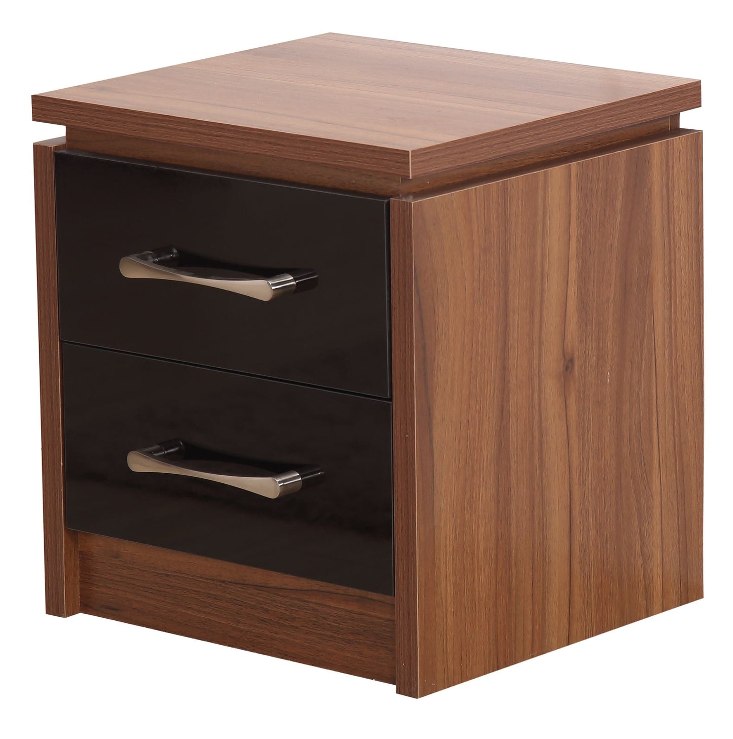 Karl 2 Drawer Bedside - Black Gloss / Walnut