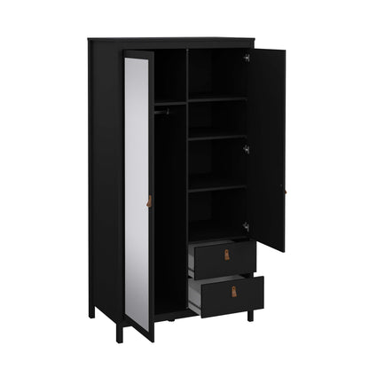 Madrid Wardrobe with 1 Plain door 1 mirror door and 2 drawers - Black