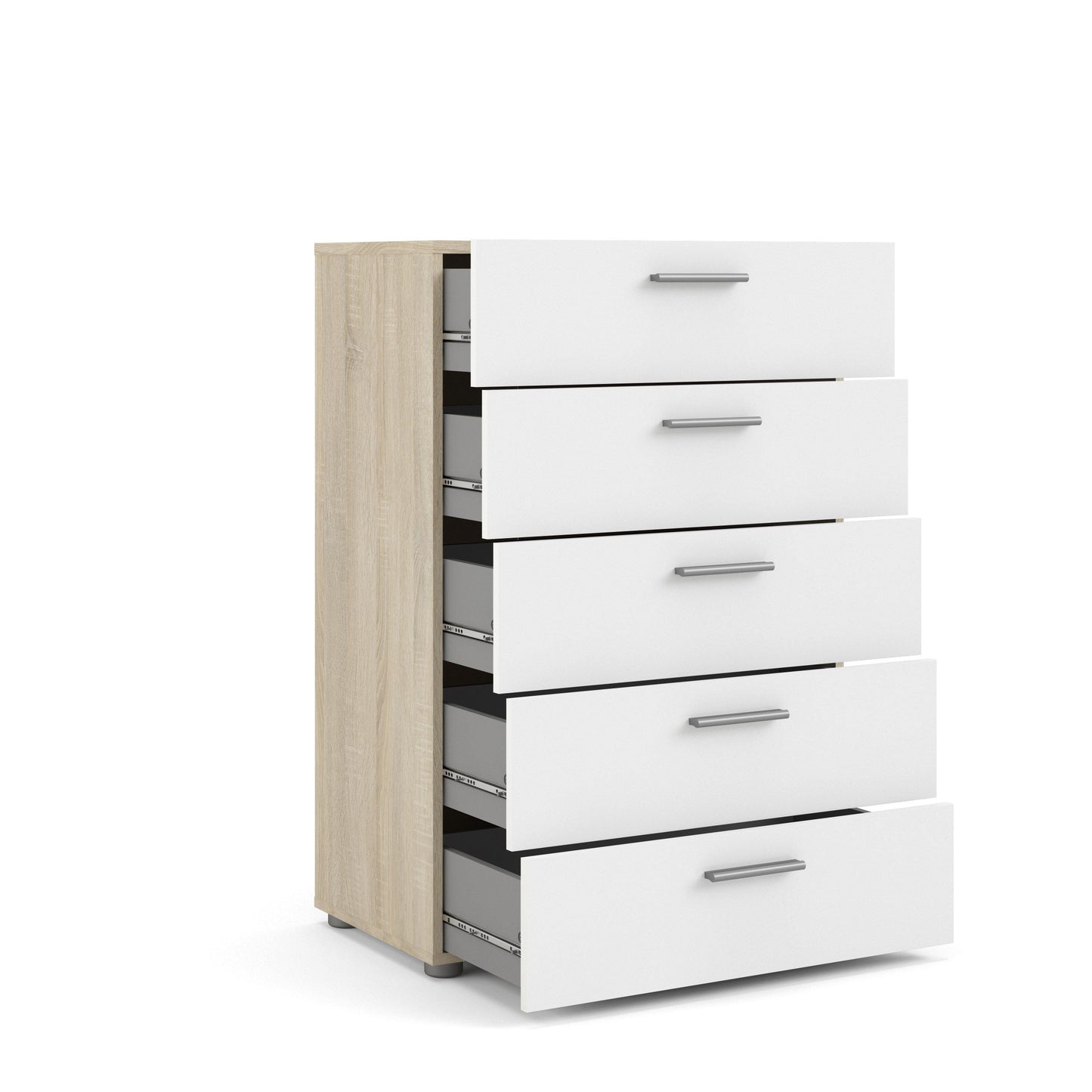 Pepe Chest of 5 Drawers - Oak with white high gloss
