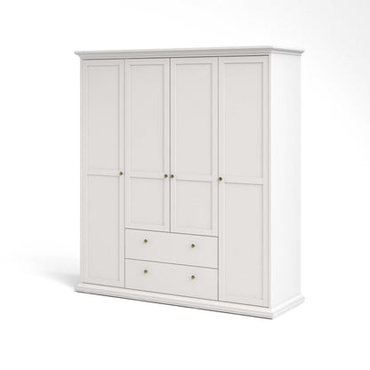 Paris Wardrobe with 4 Doors 2 Drawers - White