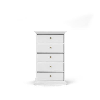 Paris Chest of 5 Drawers - White