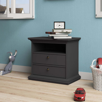 Paris Large Bedside with 2 Drawers - Grey