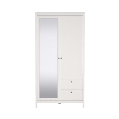 Madrid Wardrobe with 1 Plain door 1 mirror door and 2 drawers - White