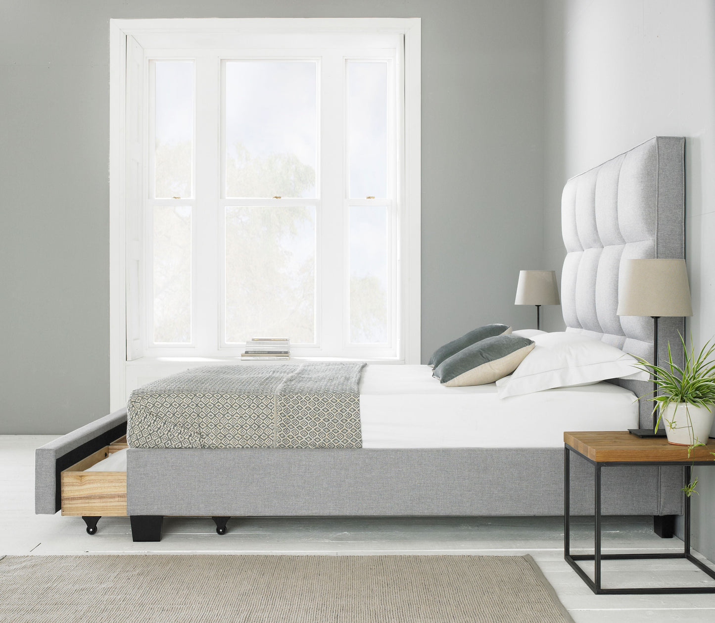 Palma King Bed with Pull Out Drawer - Grey