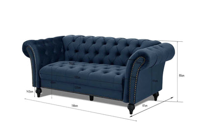 Emma Velvet 3 Seater Fabric Sofa - Midnight Blue