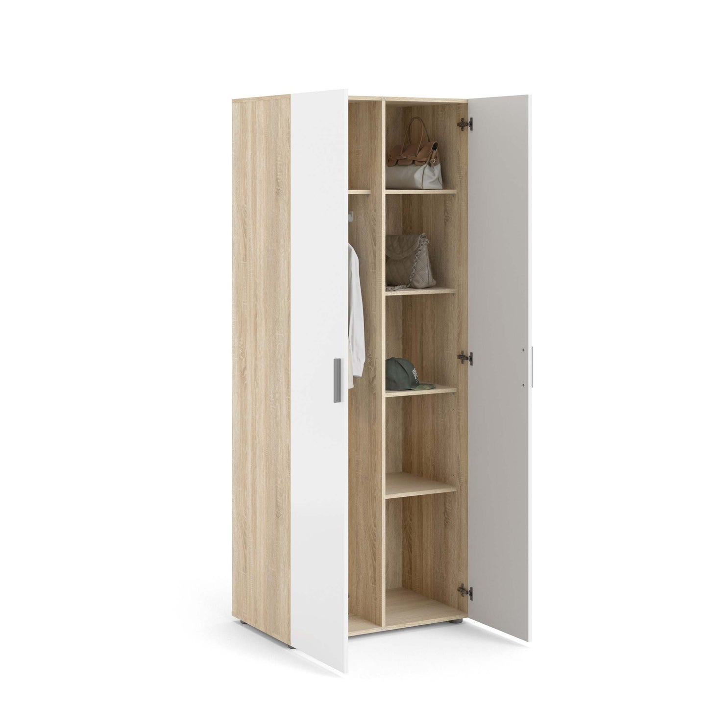 Pepe Wardrobe with 2 Doors - Oak effect with white high gloss