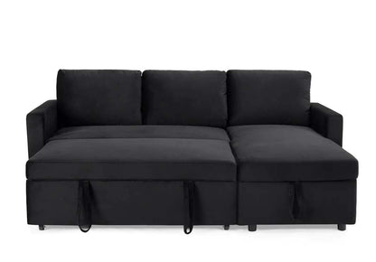 Oliver 3 Seater Reversible Chaise Sofa Bed - Black Velvet