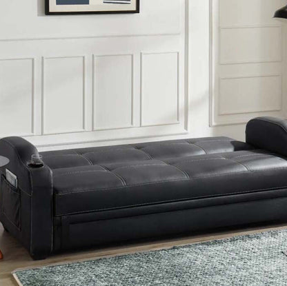 Dakota Faux Leather Storage Sofa Bed Recliner - Black