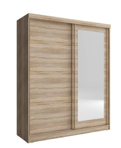 Nord 200cm 2Door Sliding Wardrobe with 1 Mirrored Door - Oak