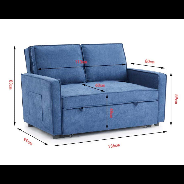 Sandhurst 2 Seater Pull Out Sofa Bed Linen Fabric- Blue