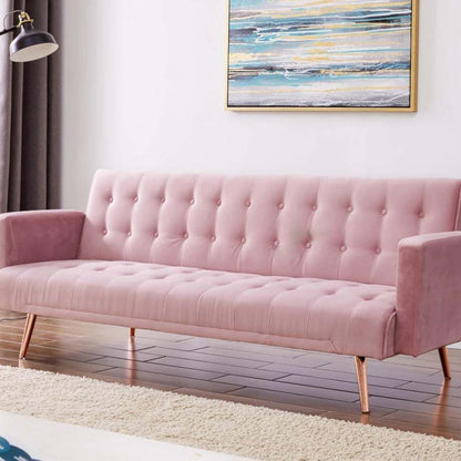 Salisbury 3 Seater Sofa Bed Luxury Velvet - Pink Velvet with Rose Gold Metal Legs