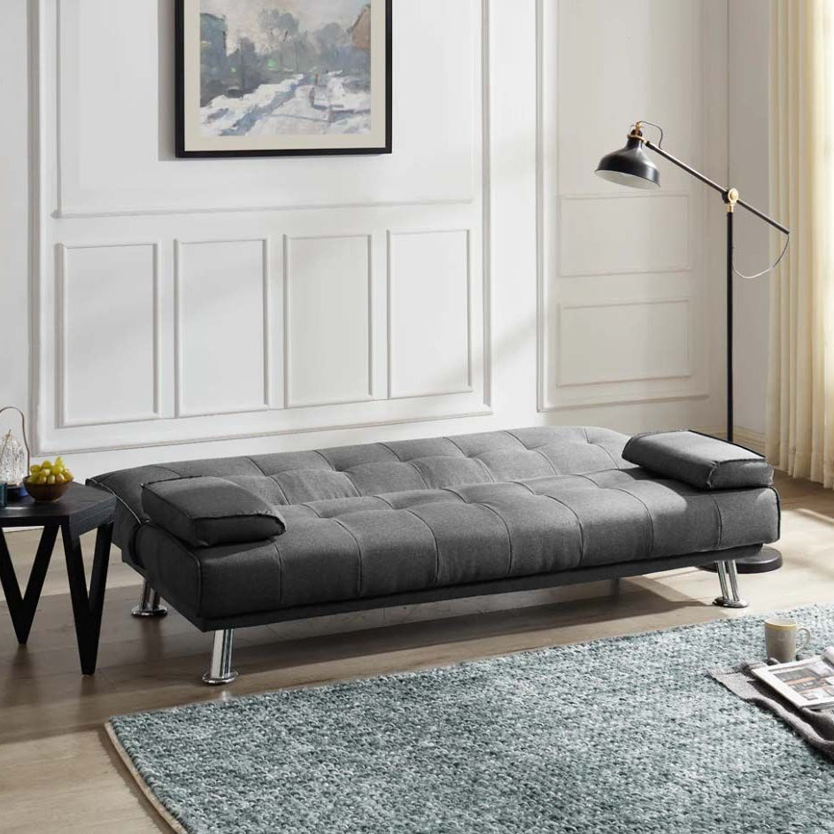 Helena 3 Seater Fabric Sofa Bed - Grey with chrome legs