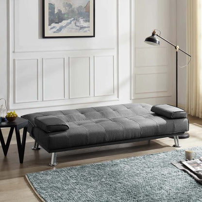 Helena 3 Seater Fabric Sofa Bed - Grey with chrome legs