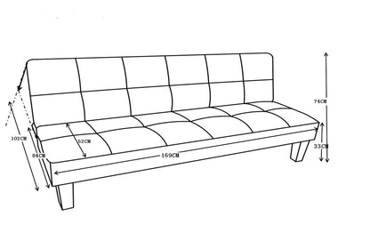 Fabric 3 Seater Sofa Bed Faux Suede Fabric, Charcoal